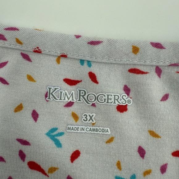 Kim Rogers Top Women 3X White Short Sleeve Peplum Sprinkle Multicolor Stretch - Picture 6 of 10